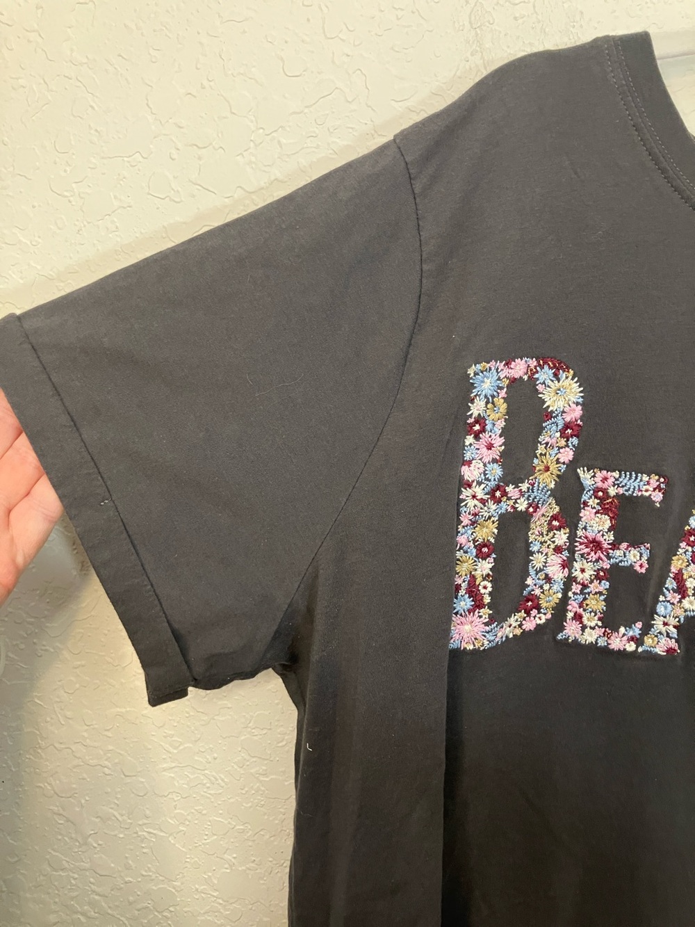 Hybrid Apparel Asphalt Tee with Floral 'The Beatles' Embroidery Logo - Picture 2 of 3